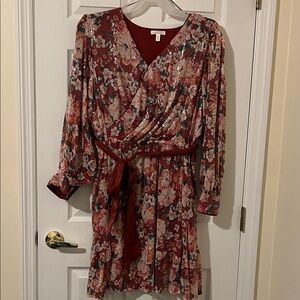 LC Lauren Conrad Floral Long Sleeve Sequined Dress in Red and Pink